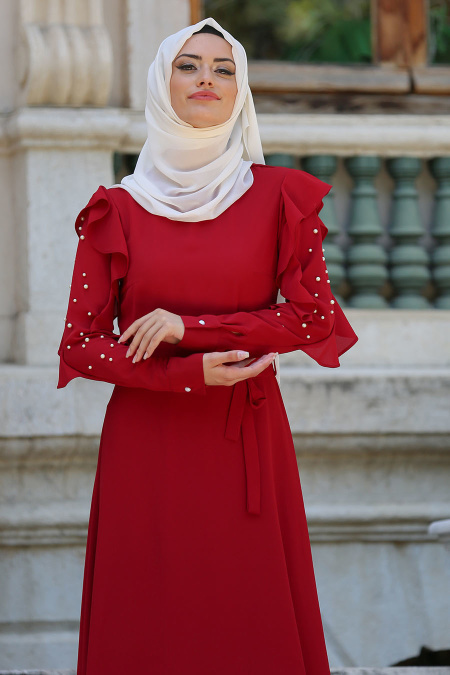 New Kenza - Claret Red Hijab Dress 3077BR