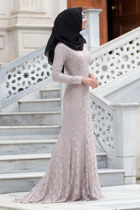 New Kenza - Dantel Detaylı Bej Balık Elbise - 2