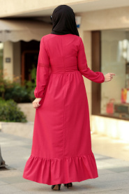 New Kenza - Dantel Detaylı Kırmızı Tesettür Elbise 3159K - Thumbnail
