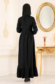New Kenza - Dantel Detaylı Siyah Tesettür Elbise 3159S - Thumbnail