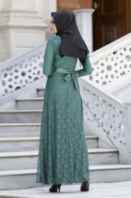New Kenza - Dantelli Yeşil Tesettür Elbise 30000Y - Thumbnail