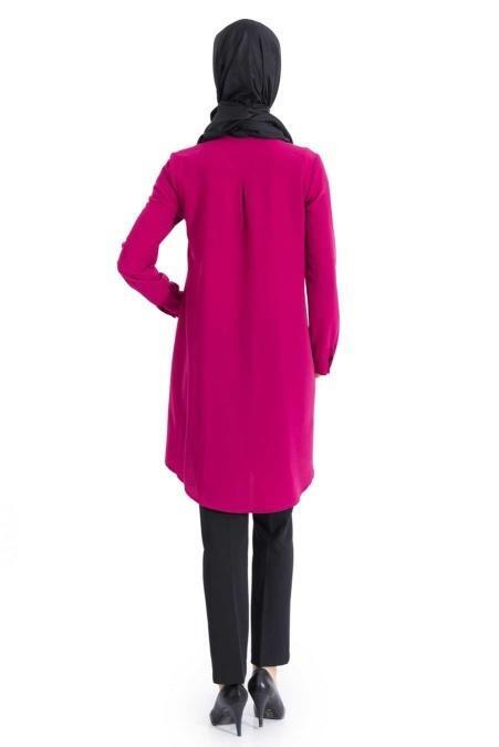 New Kenza - Düğmeli Fuşya Tunik - 3