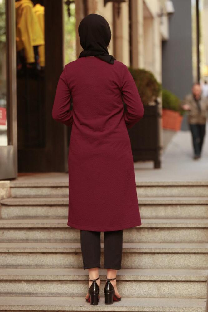 New Kenza - Düğmeli Mürdüm Tesettür Kap 49770MU - 2