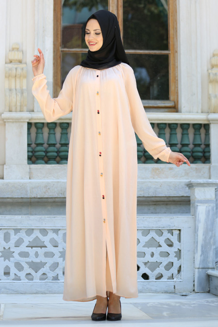 New Kenza - Düğmeli Somon Tesettür Elbise 3992SMN