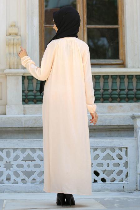 New Kenza - Düğmeli Somon Tesettür Elbise 3992SMN - 3