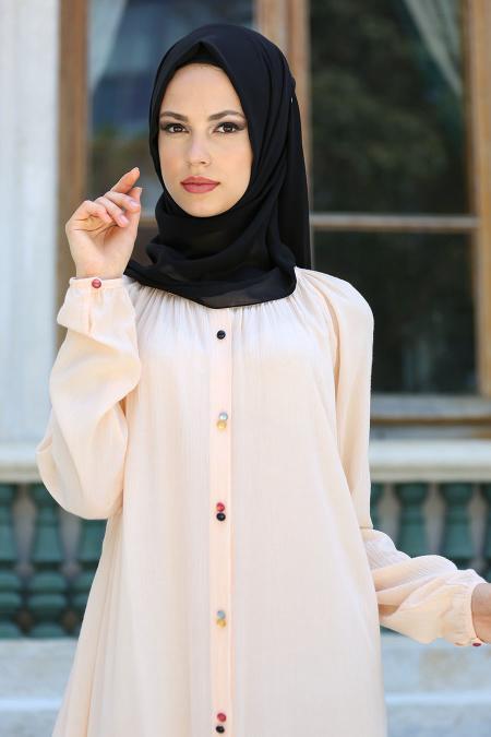 New Kenza - Düğmeli Somon Tesettür Elbise 3992SMN - 2