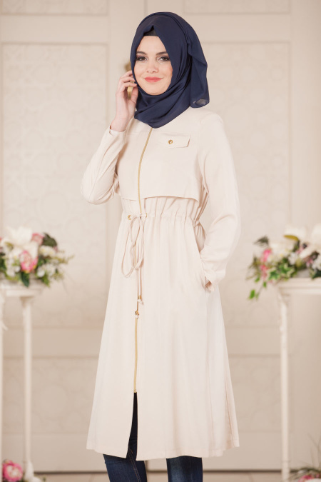 New Kenza - Ecru Hijab Coat 4923E
