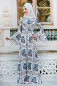 New Kenza - Ecru Hijab Dress 3080E - Thumbnail