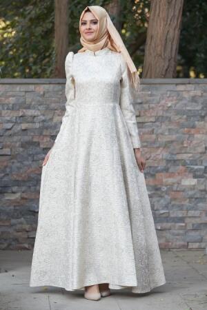 New Kenza - Ecru Hijab Dress 3990E - 1