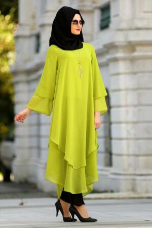 New Kenza - Fıstık Yeşili Tesettür Tunik 21050FY - 1