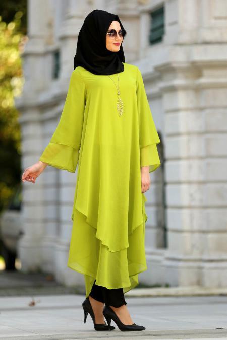 New Kenza - Fıstık Yeşili Tesettür Tunik 21050FY - 1