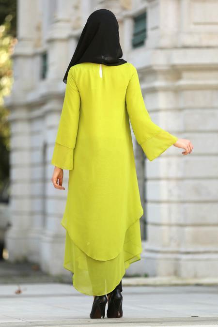 New Kenza - Fıstık Yeşili Tesettür Tunik 21050FY - 2