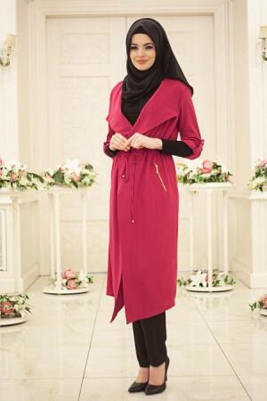 New Kenza - Fuchsia Hijab Coat 4915F - 1