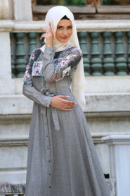 New Kenza - Grey Hijab Dress 30840GR - Thumbnail