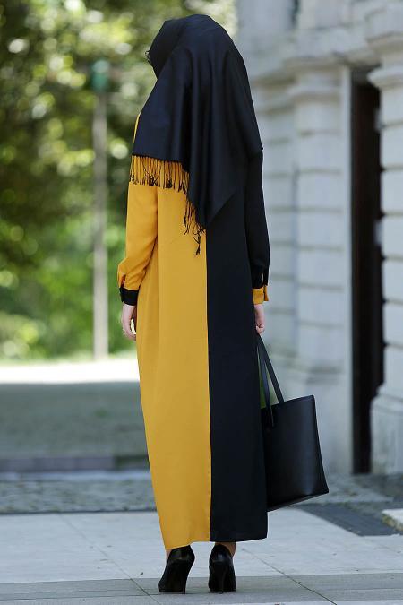 New Kenza - Hardal / Siyah Elbise - 3