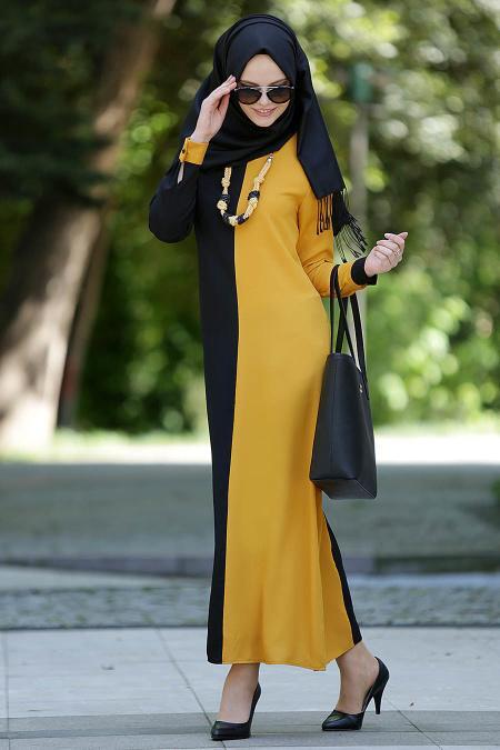 New Kenza - Hardal / Siyah Elbise - 2