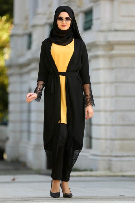 New Kenza - Hardal Tunik / Hırka Tesettür Takım 50561HR - 1