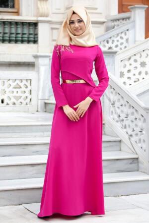 New Kenza - Kemerli Fuşya Elbise - 1