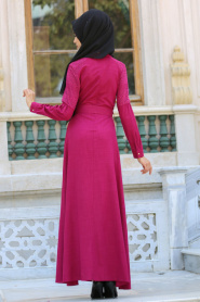 New Kenza - Kemerli Fuşya Tesettür Elbise 3082F - Thumbnail