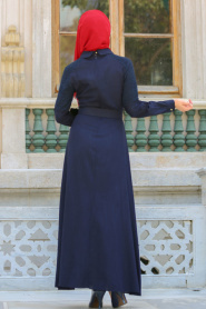 New Kenza - Kemerli Lacivert Tesettür Elbise 3082L - Thumbnail