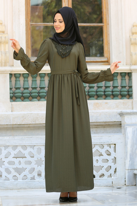 New Kenza - Khaki Hijab Dress 3075HK