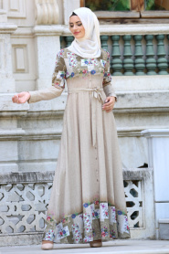 New Kenza - Khaki Hijab Dress 3084HK - Thumbnail