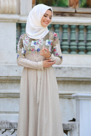 New Kenza - Khaki Hijab Dress 3084HK - Thumbnail