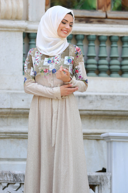 New Kenza - Khaki Hijab Dress 3084HK
