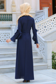 New Kenza - Kolları Fırfırlı Lacivert Tesettür Elbise 3069L - Thumbnail
