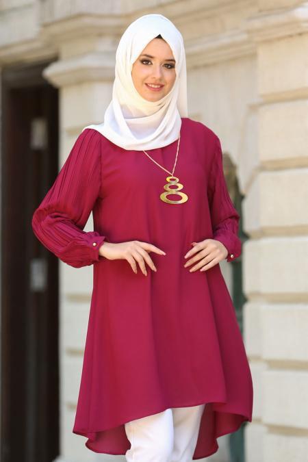 New Kenza - Kolları Pliseli Fuşya Tesettür Tunik 2014F - 2