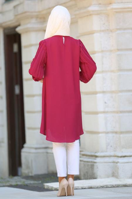 New Kenza - Kolları Pliseli Fuşya Tesettür Tunik 2014F - 3