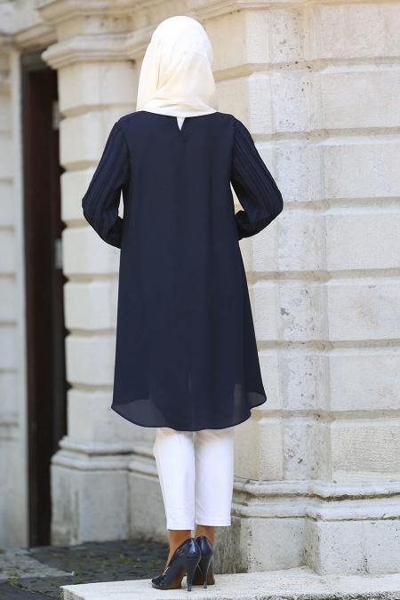 New Kenza - Kolları Pliseli Lacivert Tesettür Tunik 2014L - 3