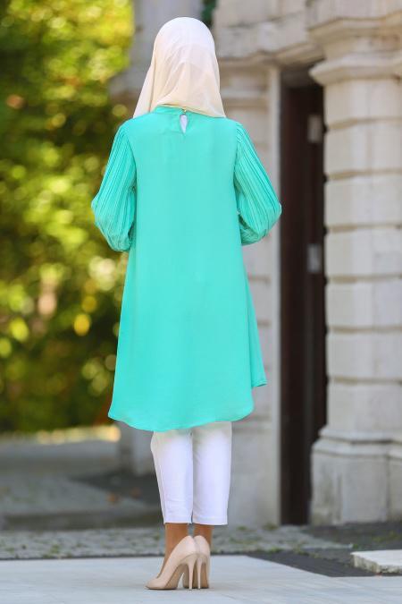New Kenza - Kolları Pliseli Mint Tesettür Tunik 2014MINT - 3
