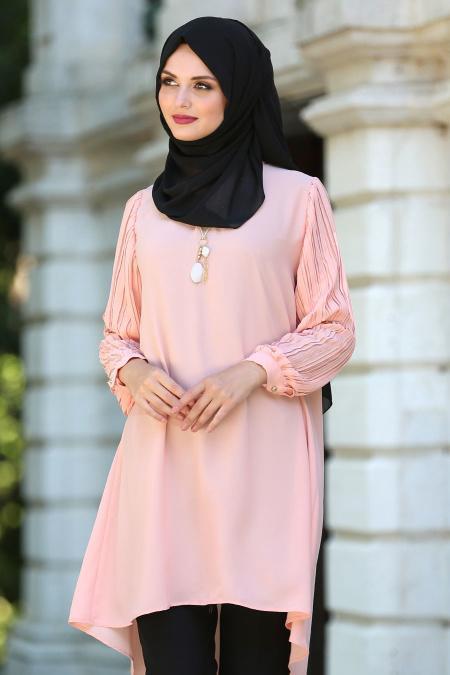 New Kenza - Kolları Pliseli Somon Tesettür Tunik 2014SMN - 2