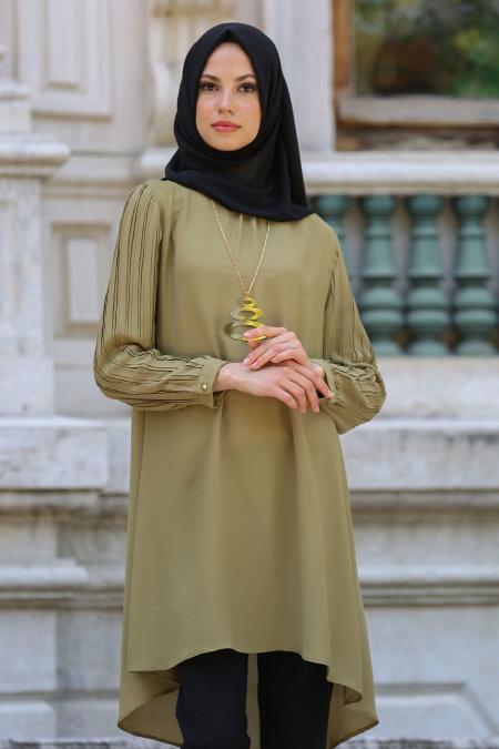 New Kenza - Kolları Pliseli Yeşil Tesettür Tunik 2014Y - 2
