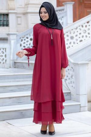New Kenza - Kolyeli Bordo Elbise - 1