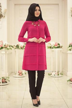 New Kenza - Kolyeli Fuşya Tesettür Tunik 2906F - 1