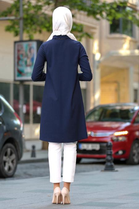New Kenza - Kolyeli Lacivert Tesettür Tunik 2906L - 2