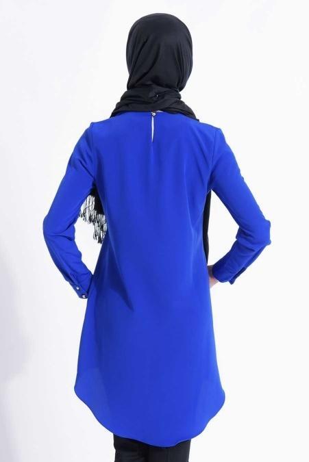 New Kenza - Kolyeli Sax Mavi Tunik - 3
