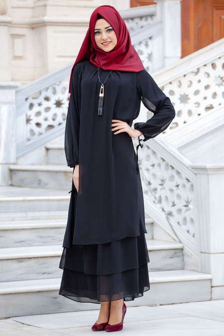 New Kenza - Kolyeli Siyah Elbise