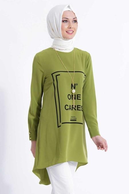 New Kenza - Kolyeli Yeşil Tunik - 2