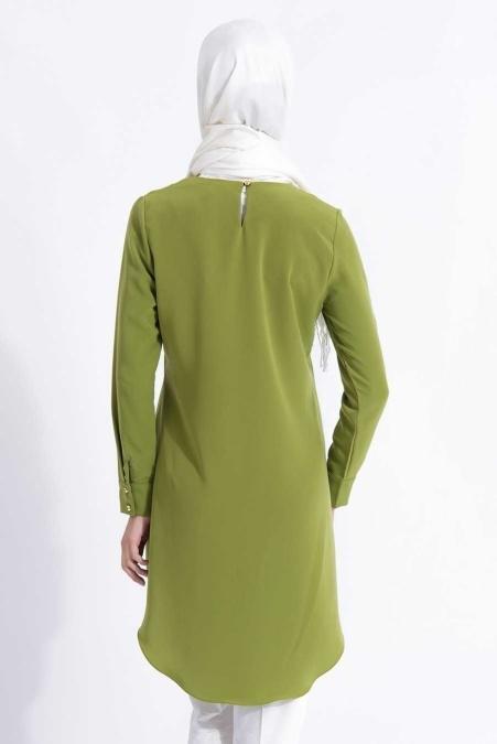 New Kenza - Kolyeli Yeşil Tunik - 3