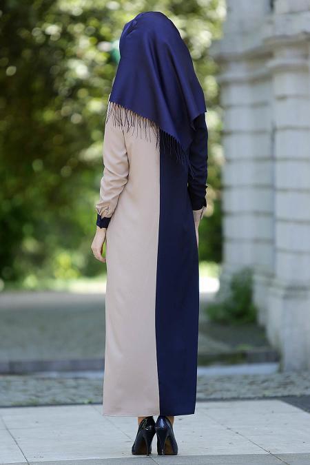New Kenza - Lacivert / Bej Elbise - 4