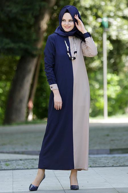 New Kenza - Lacivert / Bej Elbise - 3