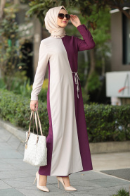 New Kenza - Mor Tesettür Elbise 31510MOR - Thumbnail