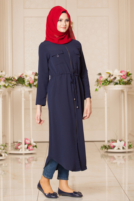 New Kenza - Navy Blue Hijab Coat 4914L