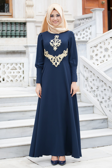 New Kenza - Navy Blue Hijab Dress 3017L