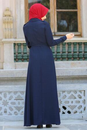 New Kenza - Navy Blue Hijab Dress 3071L - 3