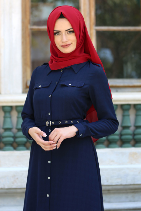 New Kenza - Navy Blue Hijab Dress 3071L