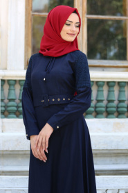 New Kenza - Navy Blue Hijab Dress 3082L - Thumbnail